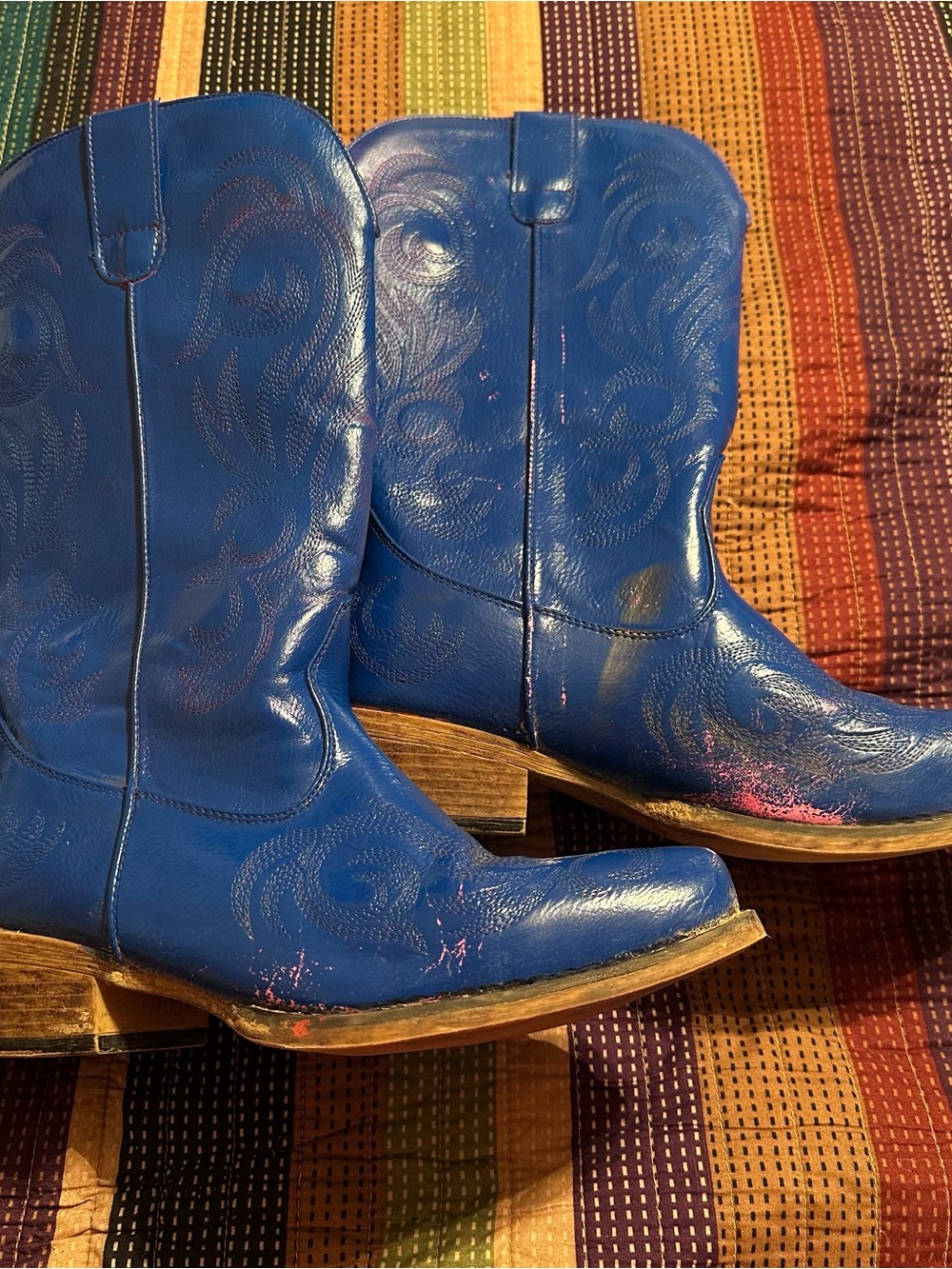 Ladies Painted Blue Western Cowgirl Boots- Repaint or Muck Wear- Worn 1Time